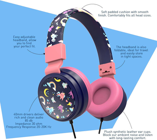 Gabba Goods Kids Safe Headphones, Foldable Tangle-Free 3.5mm Jack, Volume Limiting 85/94dB, Over-Ear with Microphone for