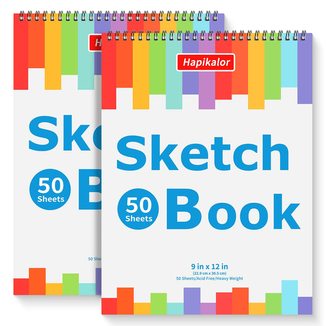 9" X 12" Sketch Book, 2-Pack 50 Sheets Spiral Bound Art Sketchbook, Acid Free Artist Drawing Book Paper, Art Supplies fo