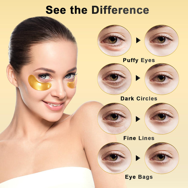 Under Eye Patches (36 Pairs) - 24K Gold Eye Masks Enriched with Abundant Collagen for Dark Circles, Puffy Eyes, Wrinkles - Gifts for Women Skin