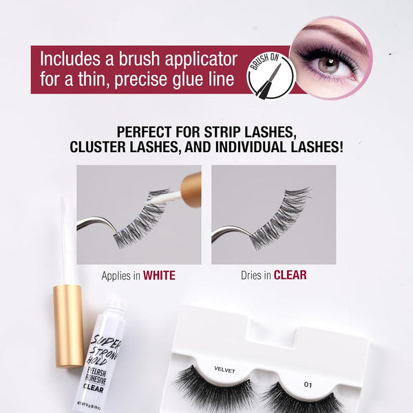 Iâ¢Envy Super Strong Hold Eyelash Adhesive, Waterproof, 48-Hour Long-Lasting Lash Glue, Latex-Free, Hypoallergenic, Quick-Drying with Brush-On
