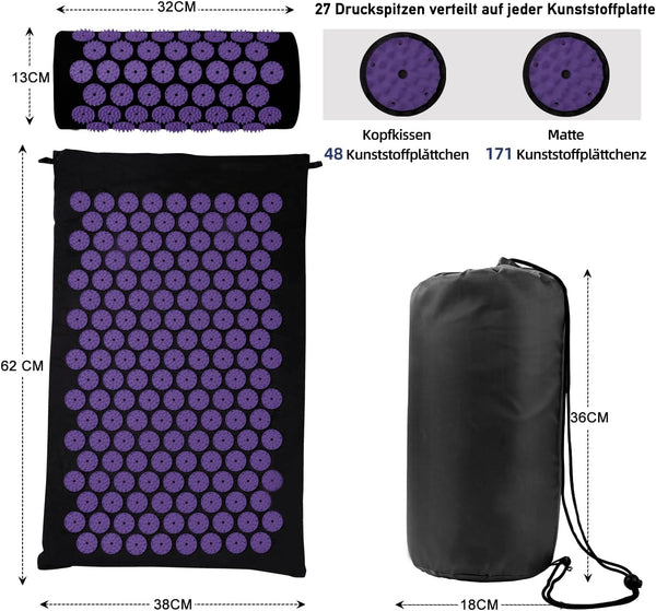 Acupressure Mat Set, Acupuncture Point Massage Pillow, Relieving Neck and Back Pain, Muscle Relaxation and Stress Reduction, Sciatica Relief,