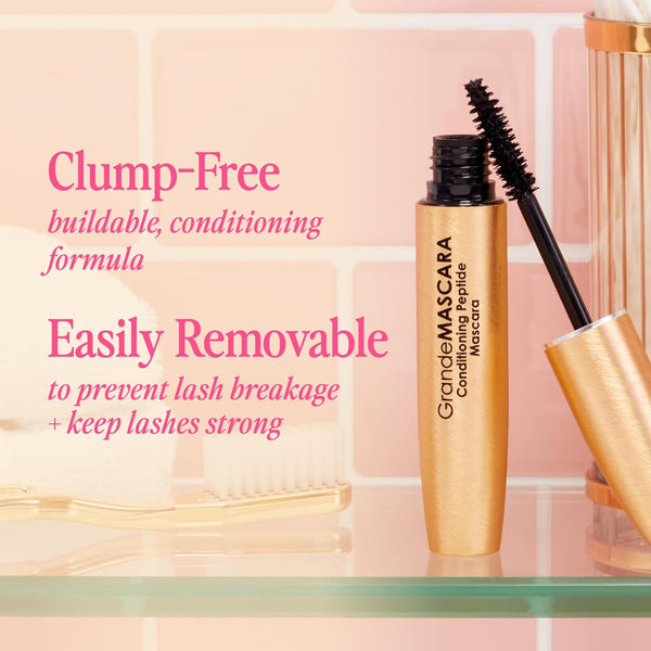 Grande Cosmetics GrandeMASCARA Conditioning Peptide Mascara – Buildable Extreme Volume & Length – Long-Lasting & Clump-Free Black – Lash &