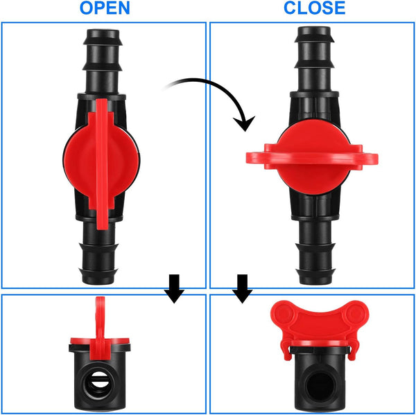 Boao Drip Irrigation Switch Valves - 1/2 Inch Double Male Barbed Valve - Manual Adjustment with Red Handle Top(4)