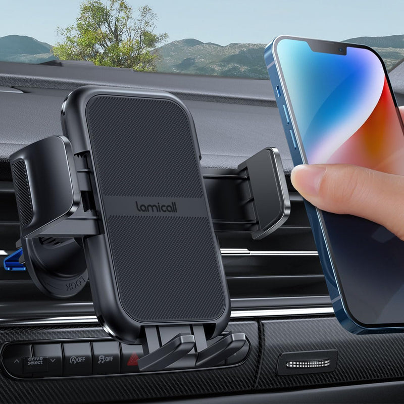 Lamicall 2025 Wider Clamp & Metal Hook Car Phone Holder Vent [Thick Cases Friendly] Phone Holders for Your Car Mount Automobile Hands Free Cradle