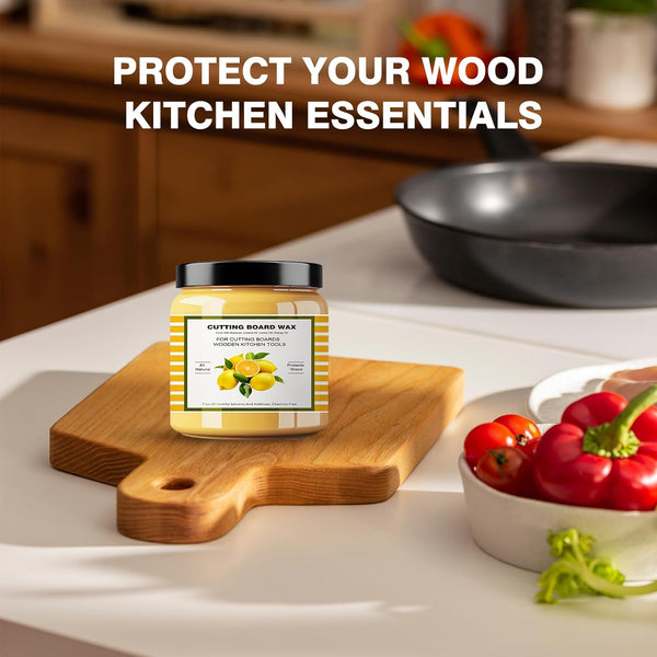 Premium Cutting Board Finish Wax - Natural Beeswax and Carnauba Wax - Enriched with Lemon & Orange Oils - for Wood Butcher Blocks, Wooden Bowls,
