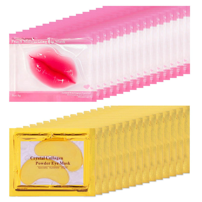 30 Pairs Lip Masks & Eye Masks, 24K Gold Gel Crystal Collagen Eye Pads, Moisturizing Lip Mask Crystal Lip Pads, under Ey