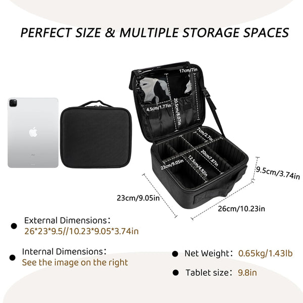 Gzcz Travel Makeup Bag,10.4 Inches Portable Makeup Case Cosmetic Train Case Organizer Artist Storage Bag with Adjustable Dividers for Cosmetics