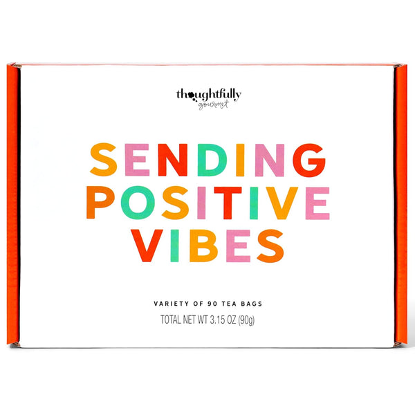 Thoughtfully Gourmet, Sending Positive Vibes Tea Gift Set, Tea Sampler Includes 6 Flavors of Tea with Uplifting Quotes, Great Get Well Gifts, Set