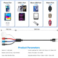 Travel 4 in 1 Multi Charging Cable for Apple Watch, Magnetic Wireless Charger, Braided USB C/Lightning/Micro Port for Iwatch Series