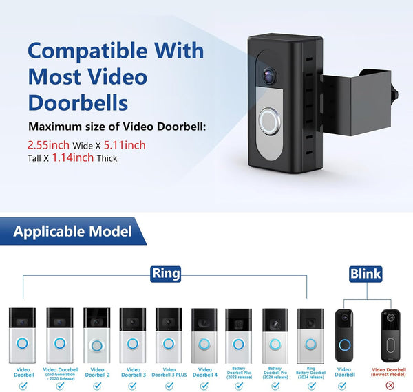 KIMILAR Anti-Theft Video Doorbell Mount Compatible with Ring/Blink Wireless Video Doorbell, Adjustable Mounting Bracket Accessories for Houses,