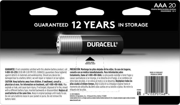 Duracell Coppertop AAA Batteries with Power Boost Ingredients, 20 Count Pack Triple a Battery with Long-Lasting Power, Alkaline AAA Battery for