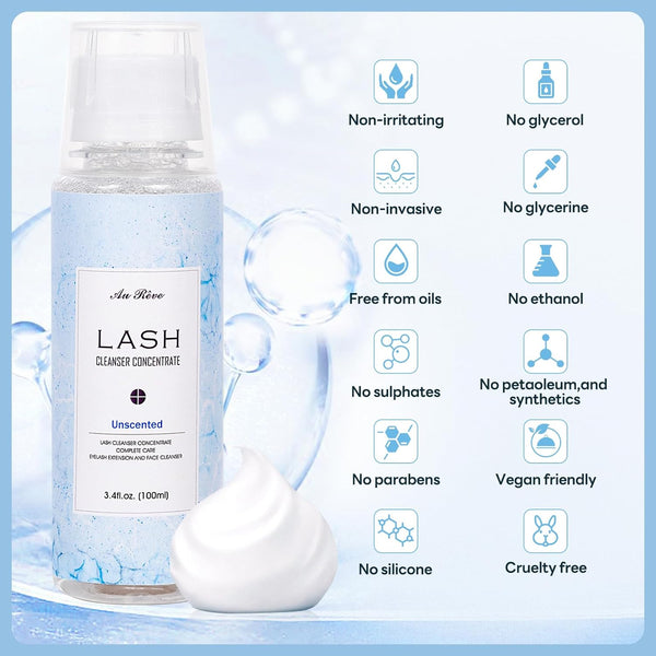 Lash Shampoo Concentrate 100Ml Lash Extension Cleanser Oil-Free Eyelash Extension Shampoo with Salon Home Care -Makes 20 Bottles 60Ml Lash