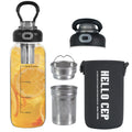 34Oz Glass Water Bottle with Capacity Mark & Stainless Steel Tea Strainer-Large Capacity for Hot/Cold Drinks,Coffee,Tea,And Water-Includes