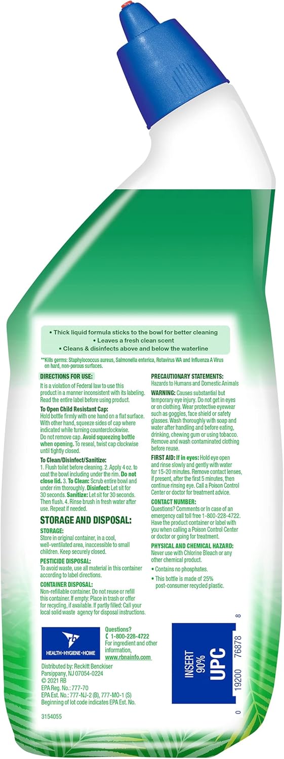 Lysol Toilet Bowl Cleaner Gel, for Cleaning and Disinfecting, Stain Removal, Forest Rain Scent, 24Oz