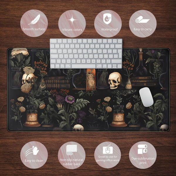 Vintage Aesthetic XL Extended Large Gaming Mouse Pad - Black Academia Mystical Green Plant Design - Computer Laptop Keyboard and Mouse Mat Desktop