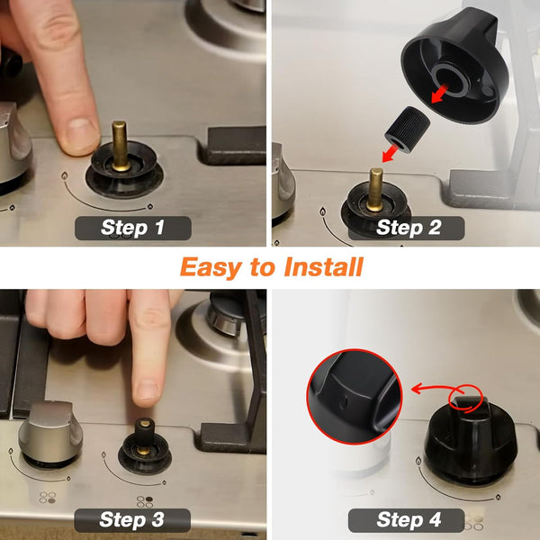 Blutoget 4 Pack Black Universal Control Knobs with 12 Adapters - Compatible for Oven Stove Range - Universal Stove Knobs - Wide Range of Availability