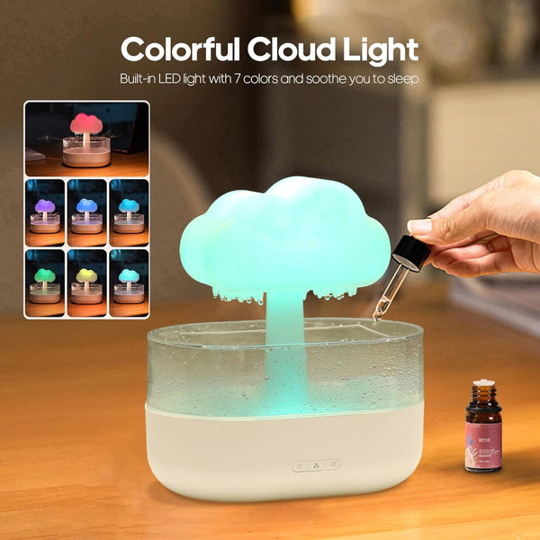 Rain Cloud Humidifier Water Drip, Mushroom Rain Lamp Waterfall, Aromatherapy Essential Oil Rain Diffuser, Raining Cloud Night Light with 7
