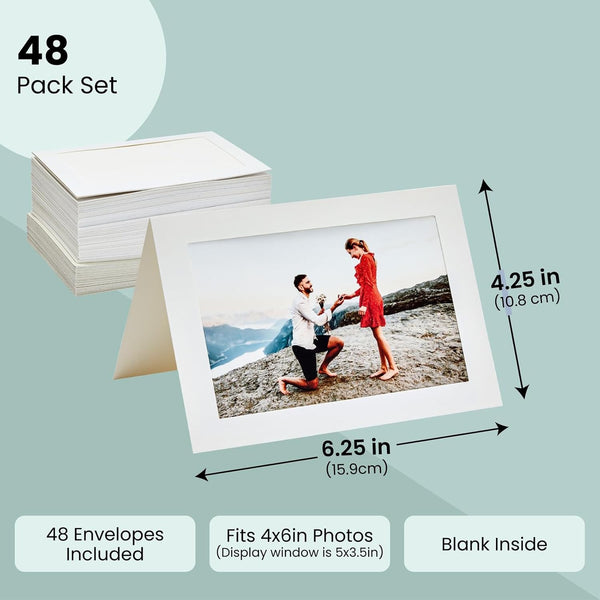 BEST PAPER GREETINGS 48 Pack Photo Frame Cards 4X6 with Envelopes - Picture Insert Note Cards for Wedding, Graduation, Anniversary (Textured Ivory