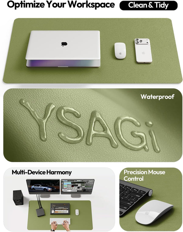 Ysagi Leather Desk Protector, Office Mat, Large Mouse Pad, Non-Slip PU Leather Blotter, Laptop Desk, Waterproof Writing Pad for Office and Home