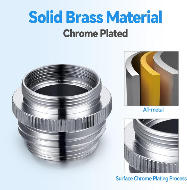 Brass Faucet Adapter, Kitchen Sink Faucet Adapter to Garden Hose, Multi-Thread Garden Hose Adapter for Female to Male, Chrome Finished