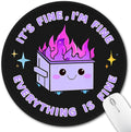 Funny Mouse Pad for Desk, Cute Office Decor for Women, Dumpster on Fire Small Mousepad with Non-Slip Rubber Base, This Is Fine round Computer