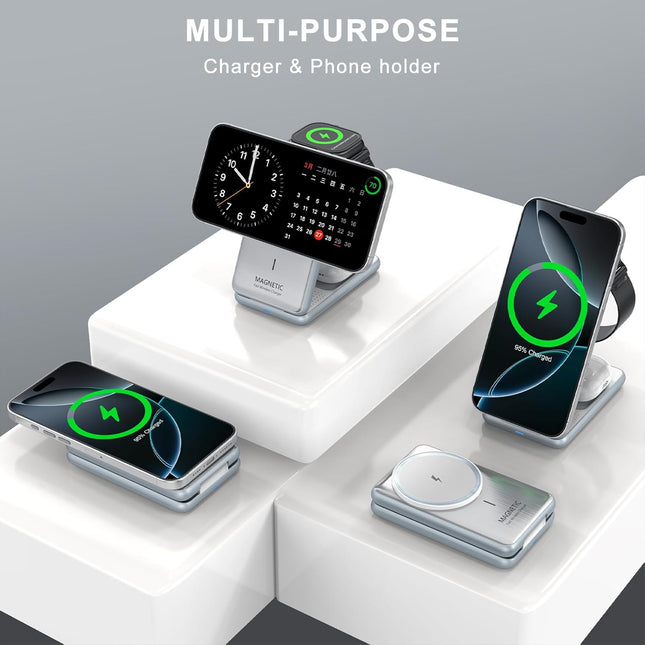 3-In-1 Magnetic Wireless Charger: 2025 Travel Fast Charging Station for Iphone 16 15 14 - Apple Watch Ultra SE 9 8 - Air