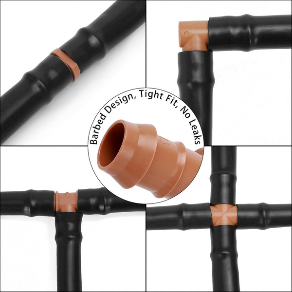 Cozy Tower 36 Pcs Drip Irrigation Kit 1/2 Inch Drip Irrigation Fittings Parts, Irrigation Tubing Fittings Hose Barbed Connectors, Including 2