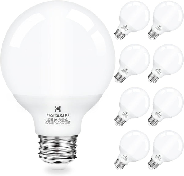 Hansang Vanity Light Bulb 5000K Daylight 8 Pack G25 LED Globe Light Bulb for Bathroom Vanity Mirror Decorative,E26 Medium Base, 5W 60W