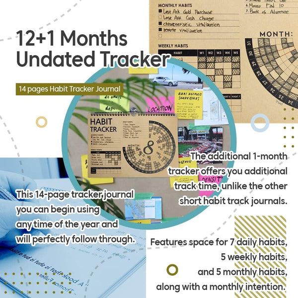 Habit Tracker Journal 2021 Goal Planner - Track Progress and Reach Goals with Spiral Binding, Weekly Monthly Kraft Large Calendar & Notepad - 12+1
