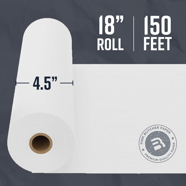 White Kraft Butcher Paper Roll - 18'' X 150' - Versatile & Durable - Ideal for Packaging, Grilling, Smoking Meat and BBQ - Unwaxed & Uncoated