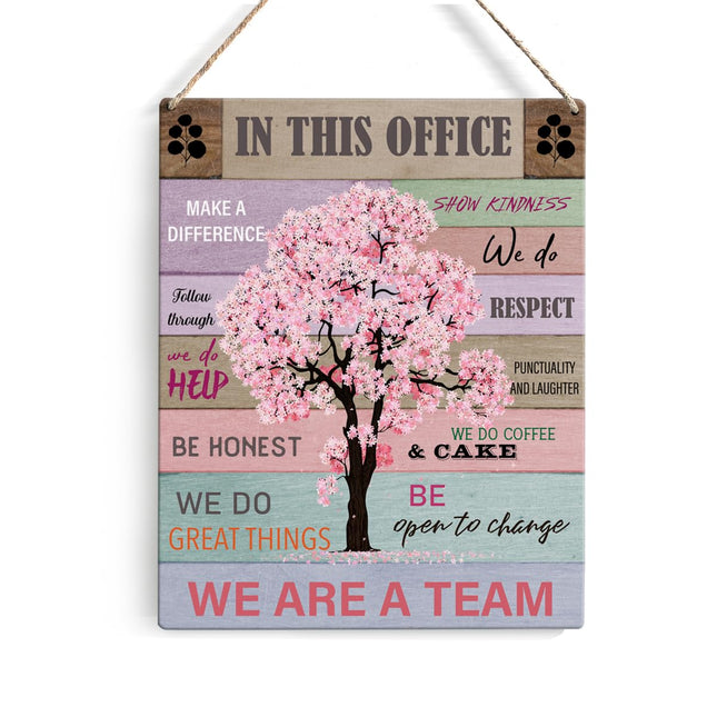 Office Quote Pink Tree Signs Wall Decor Desk Accessories Rustic in This Office Make a Difference Wooden Hanging Sign Dec