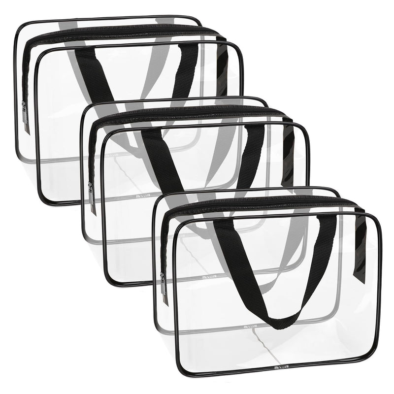 APREUTY Clear Makeup Bags, TSA Approved 3 Pcs Large Cosmetic Makeup Bags Set Clear PVC with Zipper Handle Portable Travel Luggage Pouch Airport