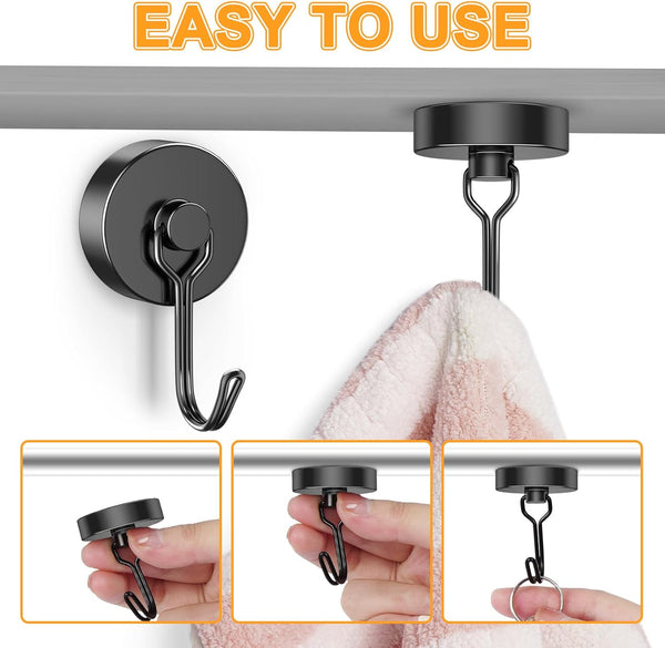 VNDUEEY 4 Pack 110LBS Magnetic Hooks Heavy Duty Neodymium Magnet Hooks for Hanging, Magnets with Hooks, Strong Swivel Magnetic Hooks for Fridge