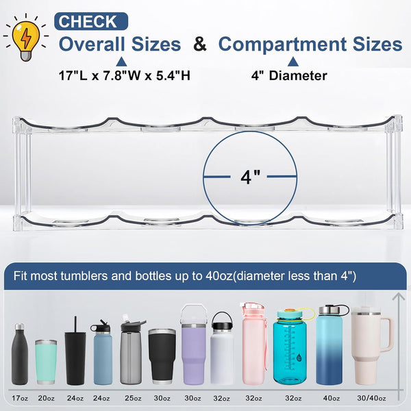 LARGER Compartment - 3 Tier Stackable Water Bottle Organizer Holder - for Stanley 40Oz & Others' Large Tumbler - Clear Wine Rack, 12 Cup Bottle