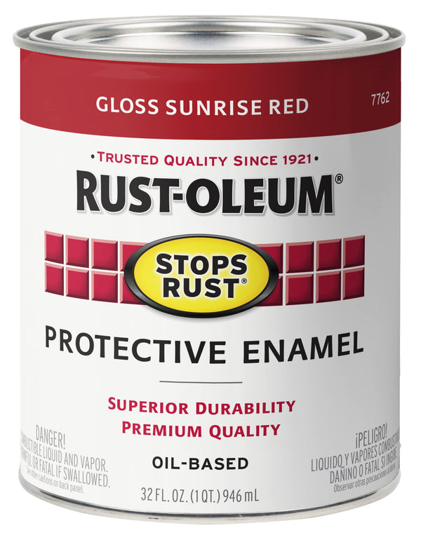 Rust-Oleum 7762502 Stops Rust Brush on Paint, Quart, Gloss Sunrise Red, 1 Quarts (Pack of 1)