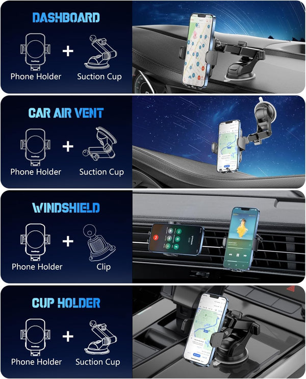 Wireless Car Charger, Fast Charging Phone Holder 3 in 1 Phone Mount Auto Clamping Car Accessories Compatible with Iphone 16 15 14 13 12 11 Xs XR,