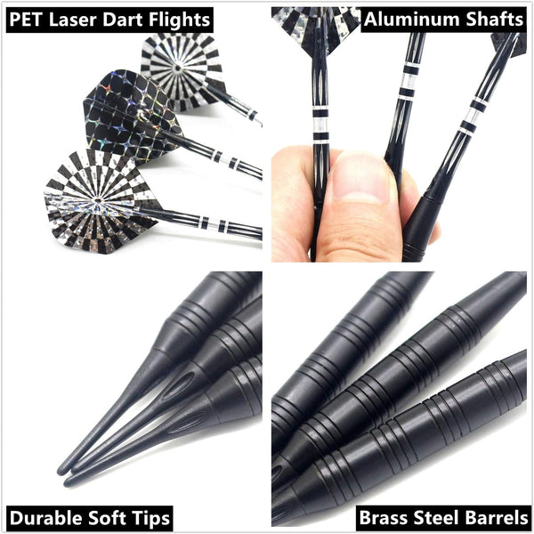 Soft Tip Darts Set for Electronic Dart Board 18/22G Plastic Tip Darts Set with Brass Barrels&Aluminum Shafts, 6 Flights 3 Spare Plastic Dart Shaft