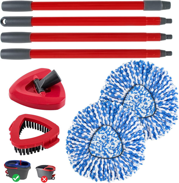 Spin Mop Head Replacement,Iron Spin Handle,Brush and Base Compatible with O Cedar Easywring 1 Tank System,Microfiber Mop Refills and 30-58" Handle