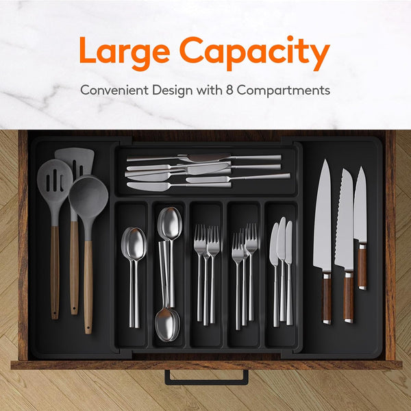 Lifewit Large Silverware Drawer Organizer, Expandable Utensil Tray for Kitchen, BPA Free Flatware and Cutlery Holder, Adjustable Plastic Storage