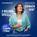 Vitamatic Lactobacillus Salivarius 2 Billion per DR Capsule - 60 Count - Digestive Support - Made with Prebiotic Inulin Fiber (1 Bottle)