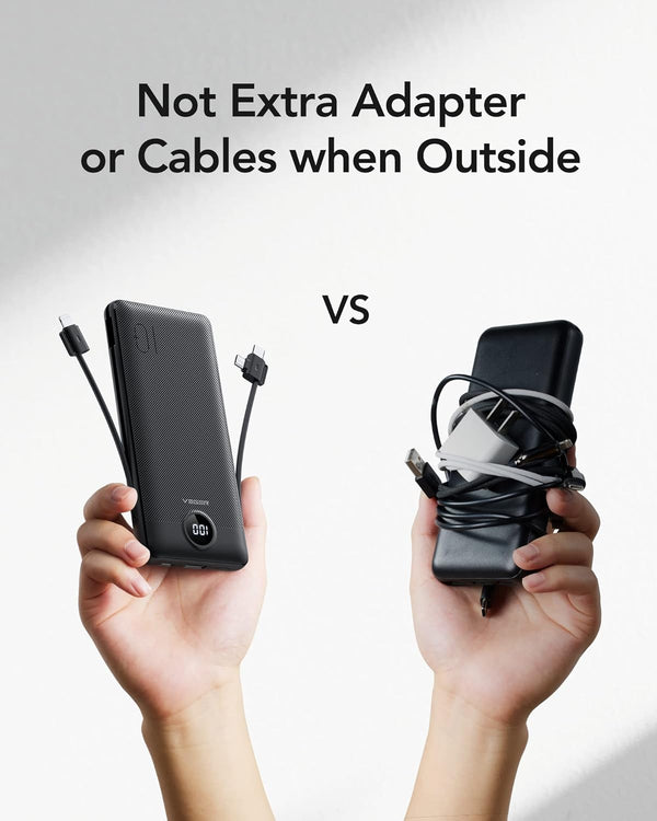 VEGER Portable Charger for Iphone Built in Cables and Wall Plug, 10000Mah Slim Fast Charging USB C Power Bank, Travel Essential Battery Pack