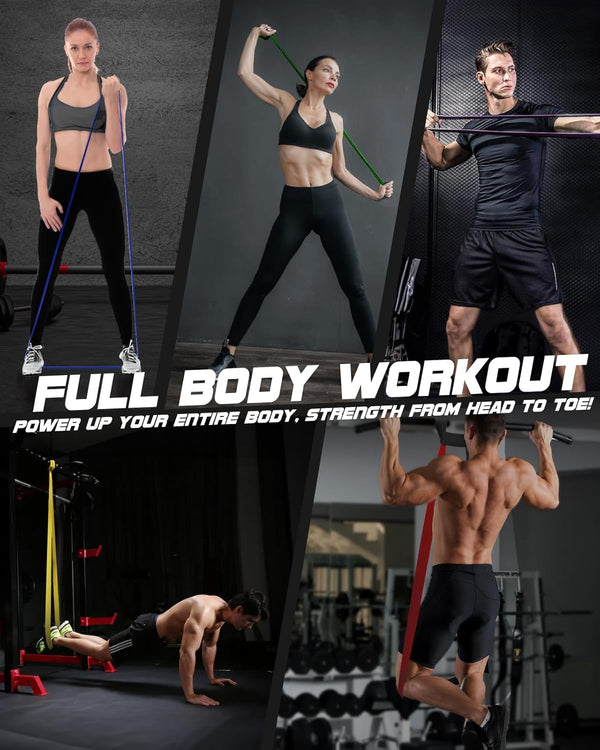 Resistance Bands Set - Pull up Bands for Men Women, Exercise Bands Resistance with Door Anchor, Training Poster & Pouch for Body Stretching, Pull