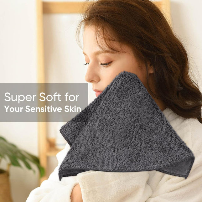 HOMEXCEL Microfiber Washcloths 12 Pack, Highly Absorbent and Soft Face Towel, Multi-Purpose Grey Wash Cloths for Bathroo