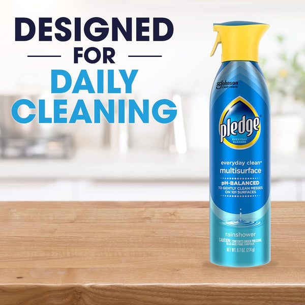 Pledge pH-Balanced Multisurface Spray, Gently Clean 101 Surfaces, Remove Dust and Messes, No Residue - Rainshower Scent, 9.7oz 9.7 Ounce (Pack of 1)
