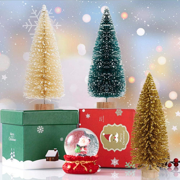 Aerwo 24Pcs Mini Christmas Trees Bottle Brush Trees with Wood Base, Christmas Village Trees for Tabletop Christmas Decor Holiday Winter Decorations