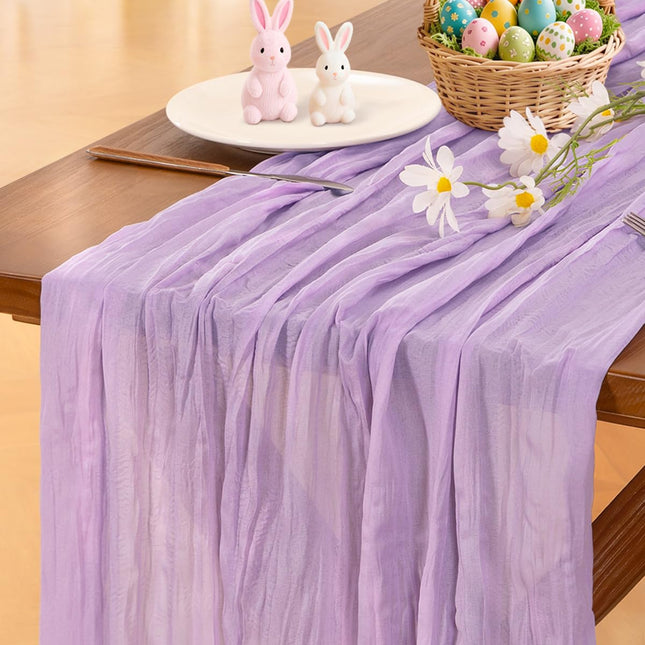 Socomi Lilac Purple Lavender Cheesecloth Table Runner Summer Boho Rustic Gauze 120 Inch 10FT Cheese Cloth Runner for Wed