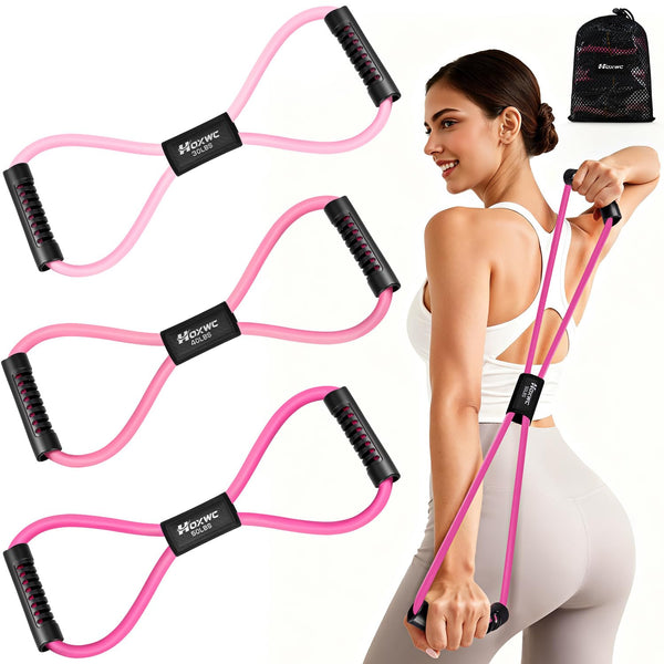Figure 8 Resistance Band, Exercise Bands for Back, 8 Shaped Resistance Bands for Arms, Shoulder, Leg Stretching, Physical Therapy, Yoga, Pilates,