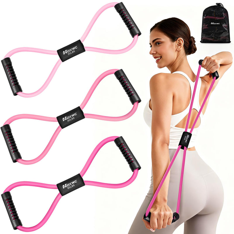 Figure 8 Resistance Band, Exercise Bands for Back, 8 Shaped Resistance Bands for Arms, Shoulder, Leg Stretching, Physical Therapy, Yoga, Pilates,