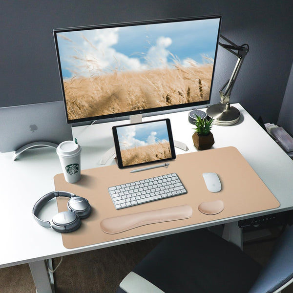 Bloss Leather Desk Pad and Keyboard Wrist Rest, Large Mouse Pad + Keyboard Pad+Mouse Wrist Support, Non-Slip Desk Mat Protector for Office,