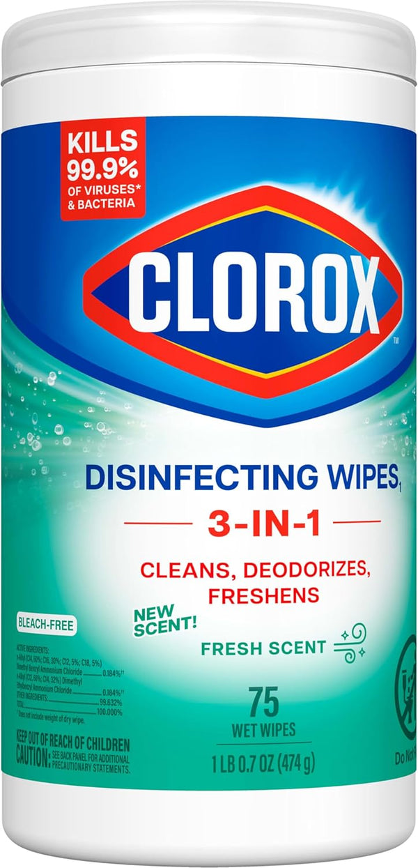 Clorox Disinfecting Wipes, Bleach Free Cleaning Wipes, Fresh Scent, 75 Count (Package May Vary)
